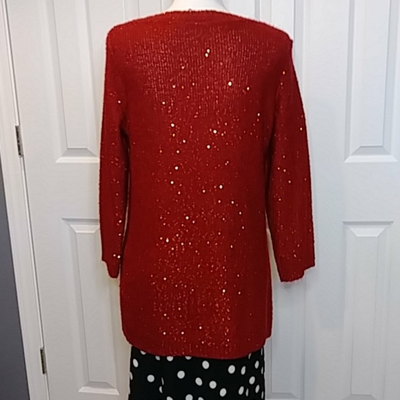Anne Klein Red Crew Neck Sweater w Sequins Large - Picture 2 of 5
